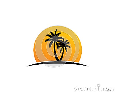 Palm trees silhouette in front of huge sun set Vector Illustration