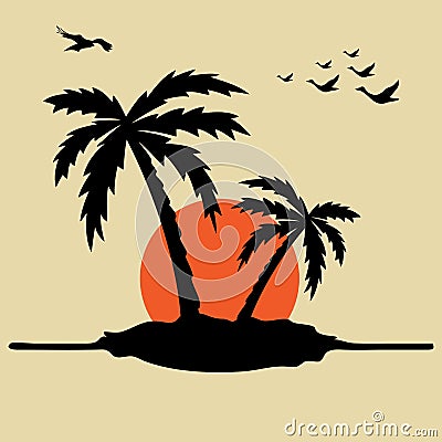 Palm trees and sunrise Vector Illustration