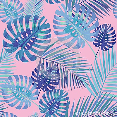Palm Tropical leaves seamless pattern. Vector Illustration