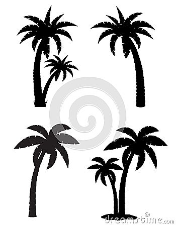 Palm tropical tree set icons black silhouette Vector Illustration