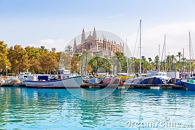 Palma de Mallorca port marina Majorca Cathedral Stock Photo