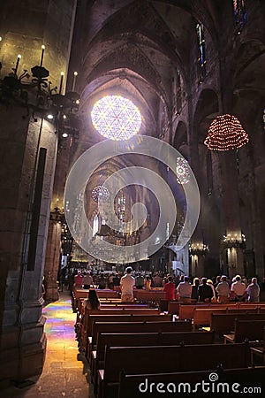 Palma de MallorcaÂ´s cathedral morning mass vertical shot Editorial Stock Photo