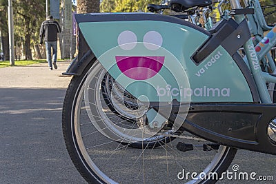 Bicycles of the public rental company Bicipalma parked Editorial Stock Photo