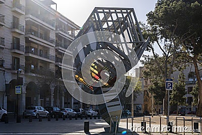 Urban sculpture of an inverted house Editorial Stock Photo