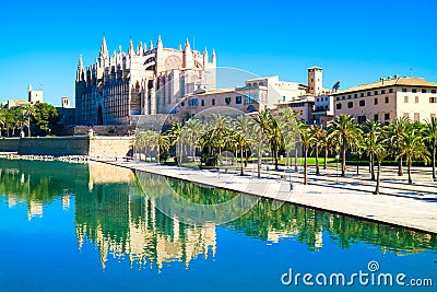 Palma de Mallorca, Spain. La Seu - the famous medieval gothic ca Stock Photo