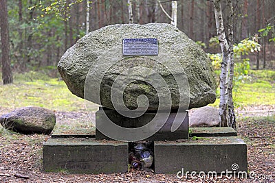 Palmiry, Mazovia, Poland - Historic monument of the World War II armor battle from 1939 in the Kampinoski National Park forest Editorial Stock Photo