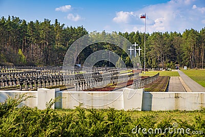 Palmiry, Poland - Panoramic view of the Palmiry war cemetery - historic memorial for the World War II victims of Warsaw and Editorial Stock Photo