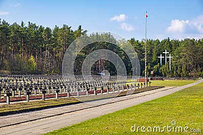 Palmiry, Poland - Panoramic view of the Palmiry war cemetery - historic memorial for the World War II victims of Warsaw and Editorial Stock Photo