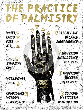 PALMISTRY_HAND_02_BLACK_ON_WHITE_CS6 Vector Illustration