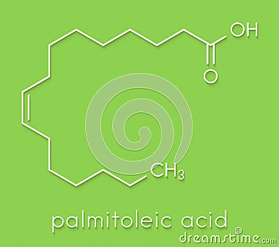Palmitoleic acid omega-7 fatty acid molecule. Skeletal formula. Stock Photo