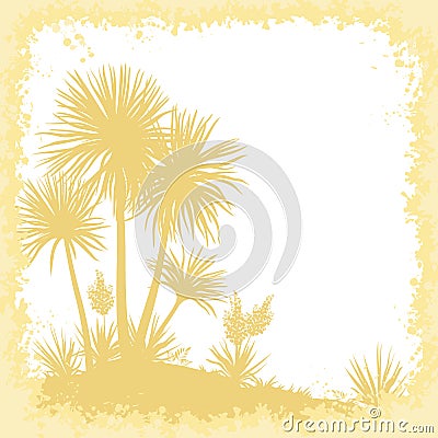 Palms, Flowers and Frame of Blots Silhouettes Vector Illustration