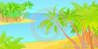 Palms horizontal banner island, cartoon style Vector Illustration