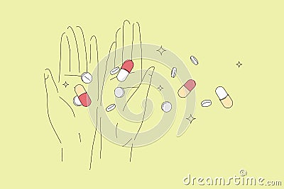 Palms With Pills Vector Illustration