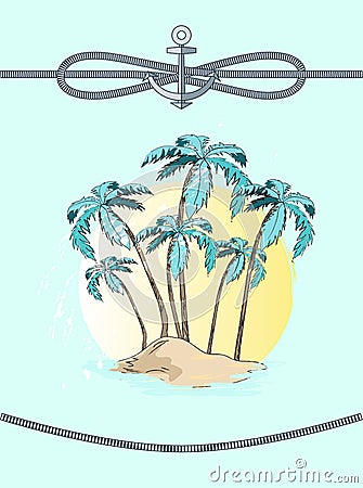 Palms and Rope with Anchor Vector Illustration Vector Illustration