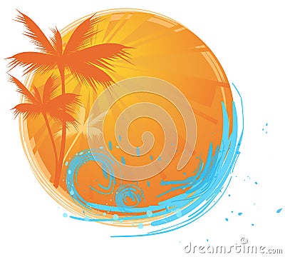 Palms round banner Vector Illustration