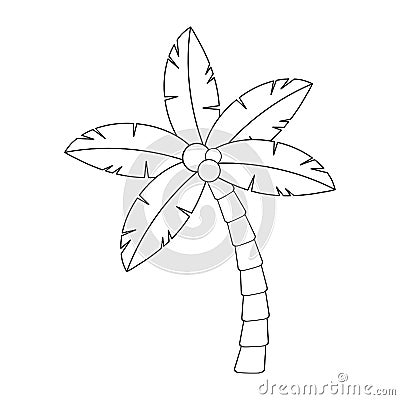 Palmtree outline contour isolated on white. Hawaiian palm tree illustration. Tropic coco frond shape. Black and white single Vector Illustration