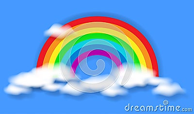 Rainbow and realistic clouds Vector Illustration