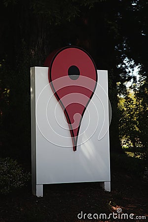 Large Google Maps Pin at Google office in Palo Alto Googleplex Editorial Stock Photo