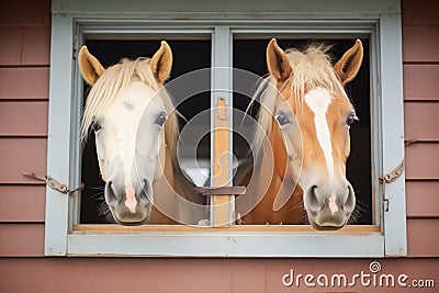 palomino stallions head through open window Stock Photo