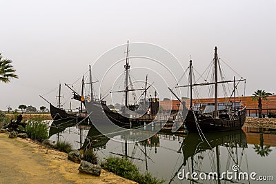 The three historic ships of the voyage of Christopher Columbus to America Editorial Stock Photo