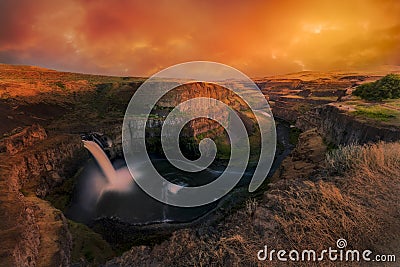 Palouse Falls Under a Dramatic Sky Stock Photo