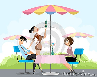 Pals in summer cafe Vector Illustration