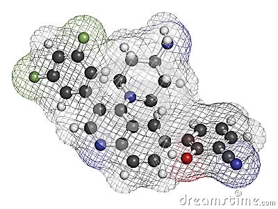 Paltusotine acromegaly drug molecule. 3D rendering. Atoms are represented as spheres with conventional color coding: hydrogen Stock Photo