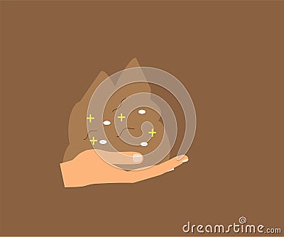 Hand holding soil with worms and compost Vector Illustration