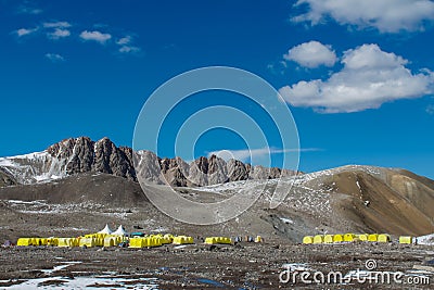 Lenin or Ibn Sina Avicenna Peak bace camp tents Stock Photo