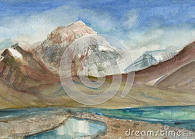 Pamorama of high mountains with snowy tops Stock Photo