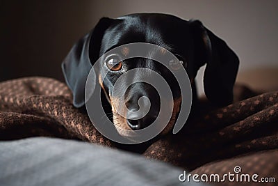 Pamper dog in bed. Generative AI Stock Photo