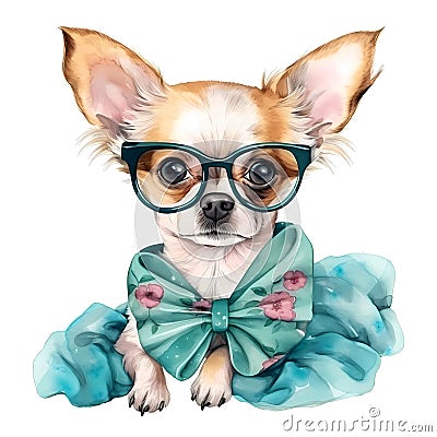 Pamper Your Pooch: Dressing Up Your Chihuahua with a Trendy Headband and Bandana AI Generated Stock Photo