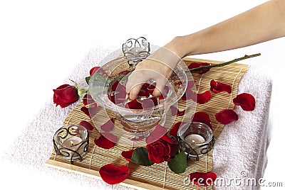 Pampering manicure hand soak spa Stock Photo