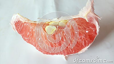 Pamplemousse, pomelo, raw, red, ripe, round, shaddock, slice, sweet, tropical, Stock Photo