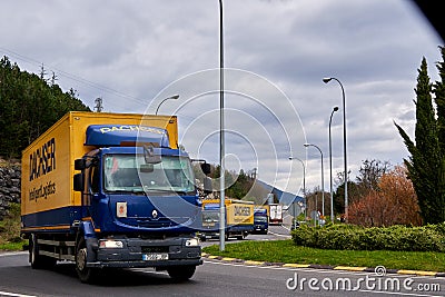Pamplona, Sapin 22 march, truck strike blocking traffic in protest of high fuel prices Editorial Stock Photo