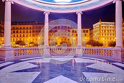 Night view of the famous kiosk illuminated of Pamplona Editorial Stock Photo