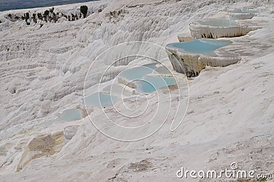 Pamukkale geothermal sources in Turkey under the name cotton fortress Stock Photo