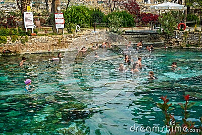 Antique pool Cleopatra`s Bath in Pamukkale, Turkey Editorial Stock Photo