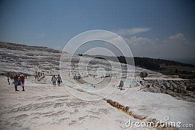 Pamukkale Turkish mineral calcium pool. The site is a UNESCO World Heritage Site Editorial Stock Photo