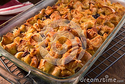 Pan of bread pudding Stock Photo