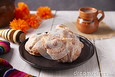 Pan de Muerto and Hot Cocoa Stock Photo