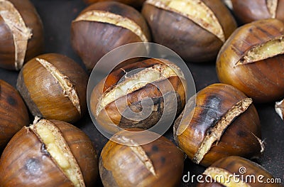 Pan fried chestnuts at home kitchen Stock Photo