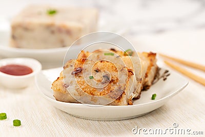 Pan fried Chinese radish cake Stock Photo