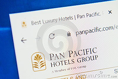 Pan pacific hotels group Web Site. Selective focus. Editorial Stock Photo