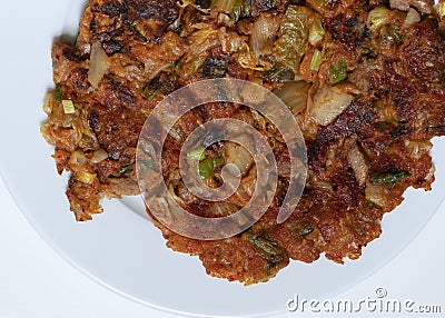 Pan-roasted crunch Korean Kimchee or Kim-chi Pancake Stock Photo