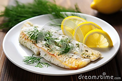 pan-seared fish with lemon and dill Stock Photo