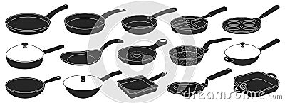 Pan vector black set icon. Vector illustration griddle on white background. Isolated black set icon pan. Vector Illustration