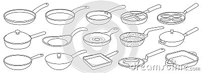 Pan vector outline set icon. Vector illustration griddle on white background. Isolated outline set icon pan. Vector Illustration