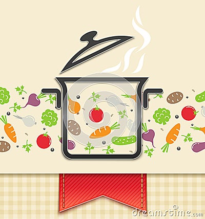 Pan with vegetable, food background Vector Illustration