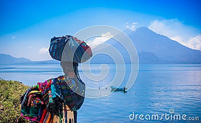 Panajachel, Guatemala -April, 25, 2018: Outdoor view of unidentifed indigenous woman, wearing typical clothes and Editorial Stock Photo